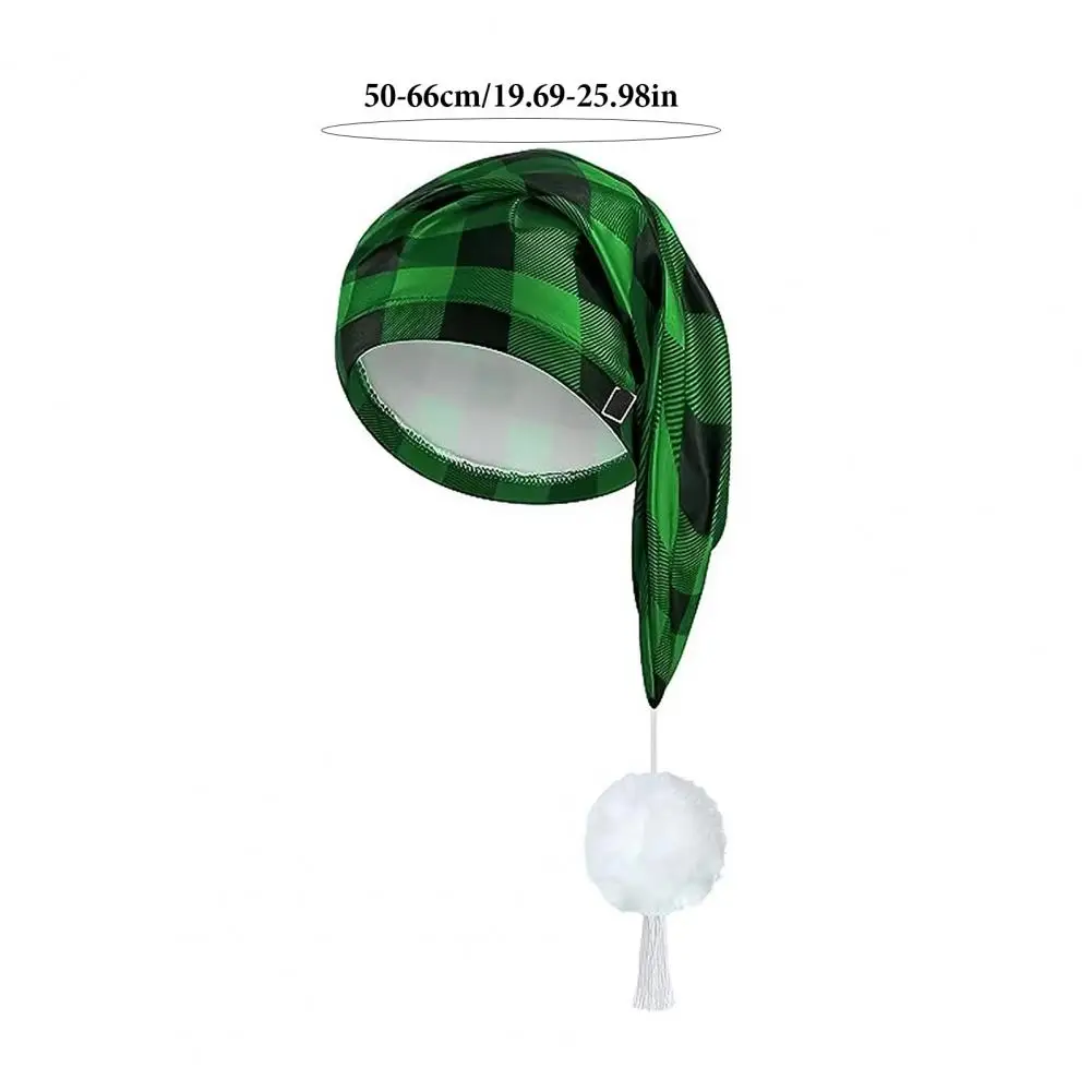 Breathable Christmas Hat Men's Adjustable Night Sleeping Cap Buffalo Plaid Santa Hat with Pom Ball Tassel Thick Lined Christmas