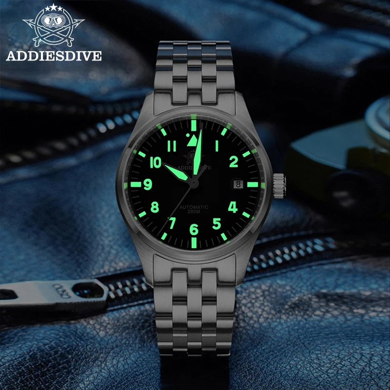 ADDIESDIVE Men's Automatic Watch 20Bar Waterproof Diver Stainless Steel Mechanical Watches Super Luminous Sapphire Reloj Hombre