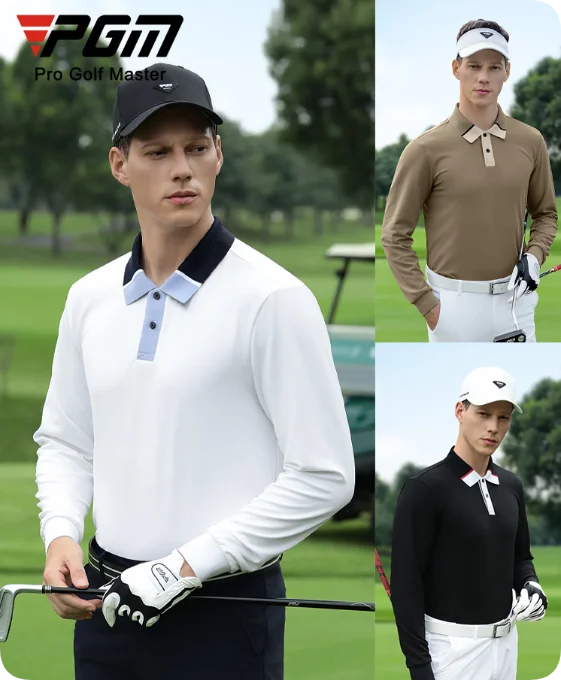 

PGM 2025 Одежда для гольфа, мужская футболка с длинным рукавом, вафельная дышащая высокоэластичная одежда, верхняя рубашка-поло YF823