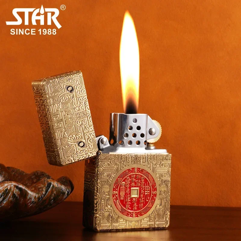 

2025 New Product Star STAR Armor Kerosene Lighter ST9 Brass Essential Grinding Wheel Open Fire Cigarette Lighter Men's Gift