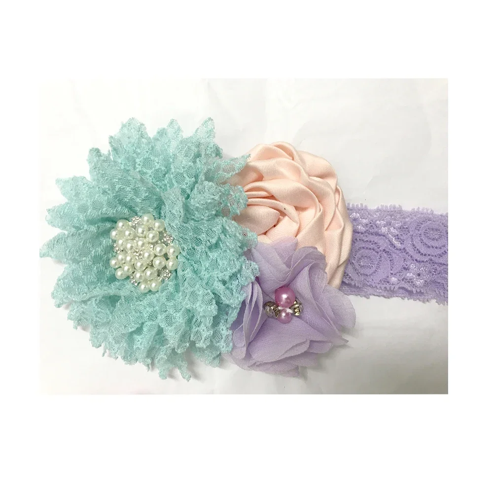 Baby Mädchen Blumen Stirnband Neugeborenen Perlen Blumen mit Spitze breite Stirnbänder Bebes Haarschmuck Phoro Requisiten Kinder Turban
