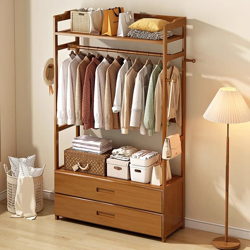 Armazenamento aberto cabides minimalista economia de espaço em pé trilho de madeira cabides vestido quarto arara de roupa móveis na moda