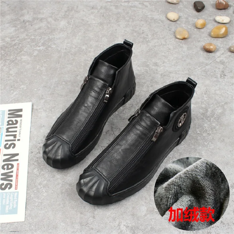 

Men's high-top zipper casual shoes with black flat platform winter fleece boots Zapatos Hombre A10