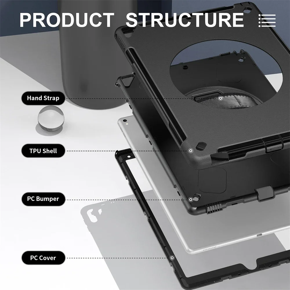 Casing Tablet tali tangan, pelindung Tablet tahan guncangan tugas berat untuk Apple iPad Pro 12.9 inci 2015 2017 2018 2020 2021