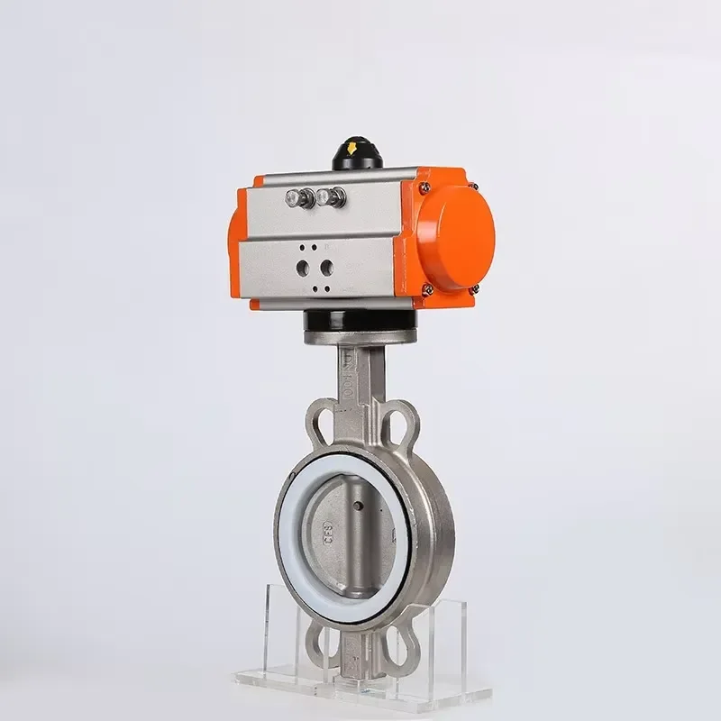 PN16 10 Inch Air Control Wafer Type PTFE Seated Butterfly Valve Single Acting Stainless Steel 304 Pneumatic Butterfly Valve