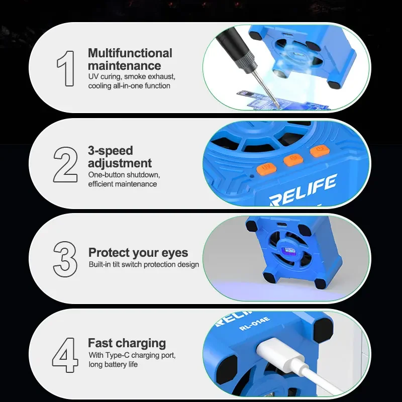 RELIFE RL-014E Ventilador de resfriamento de cura UV Manutenção multifuncional Cura UV, exaustão de fumaça, função multifuncional de resfriamento multifuncional