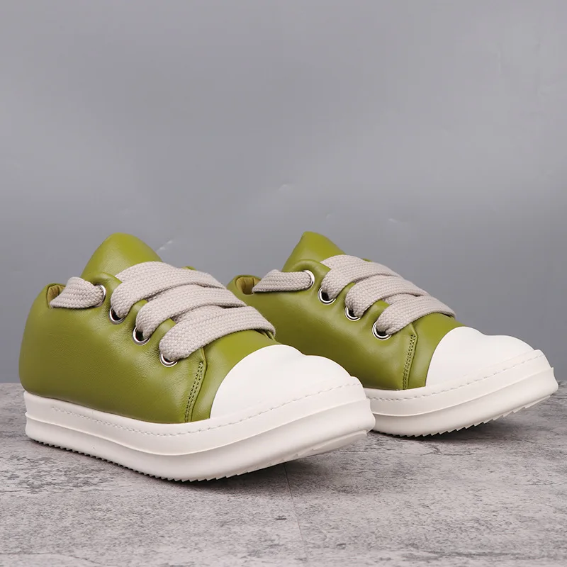 

High Street Brand R0 Army Green Leather Surface Thick Sole Sneaker Bread Shoes Casual Men's Shoes Sneakers