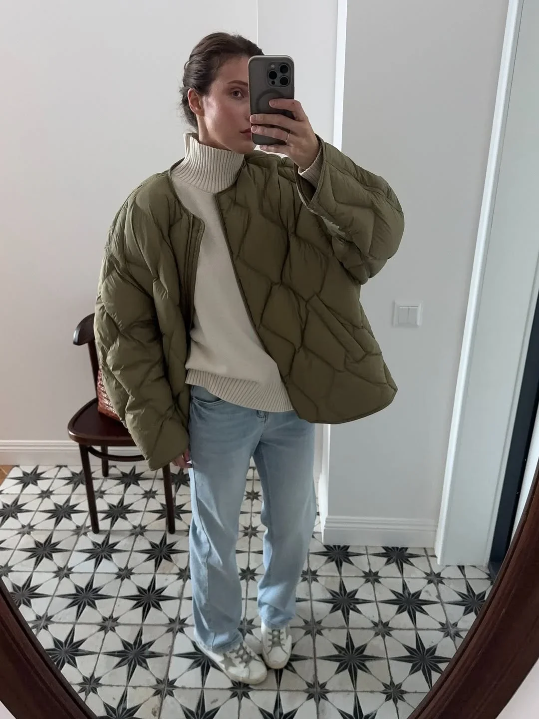 Solid Lightweight Quilted Warm Puffer Jacket Women Chic Crew Neck Zip Up Loose Cotton Padded Coat Winter Lady Daily Outfit 2026