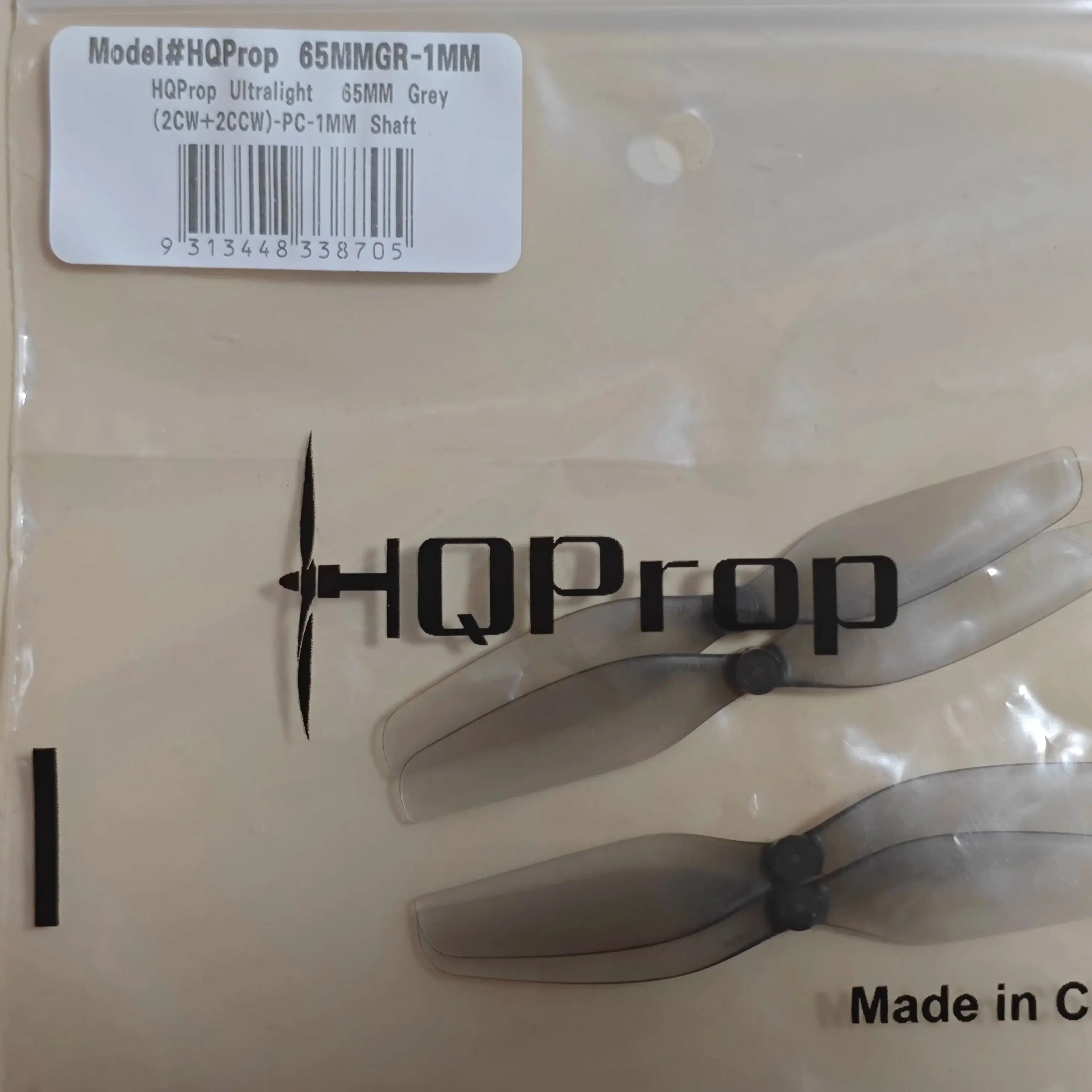 Hqprop Ultralight 65mm 2-Blade Propeller 2.56 Inch Grey Poly Carbonate with 1/1.2/1.5mm Shaft for FPV Racing Drone Toy Parts