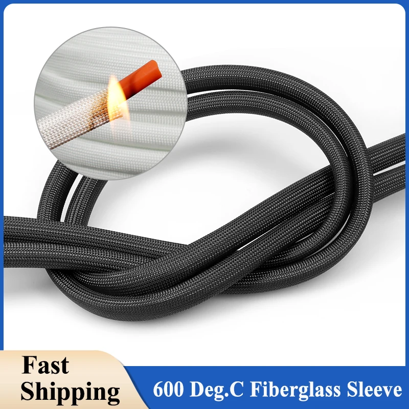 1/2/5m Black White Fiberglass Sleeving 600 Deg.C High Temperature Resistant Glass Braided Fiber Tube Wire Protector Wrap Sleeve