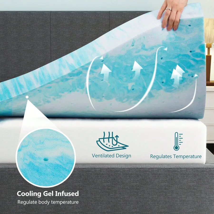 Mattress Topper, Cooling Gel Memory Foam Mattress Topper For Twin/Twin XL/Full/Queen/King Size Bed, Sleeper Sofa, RV, Camper, Ce