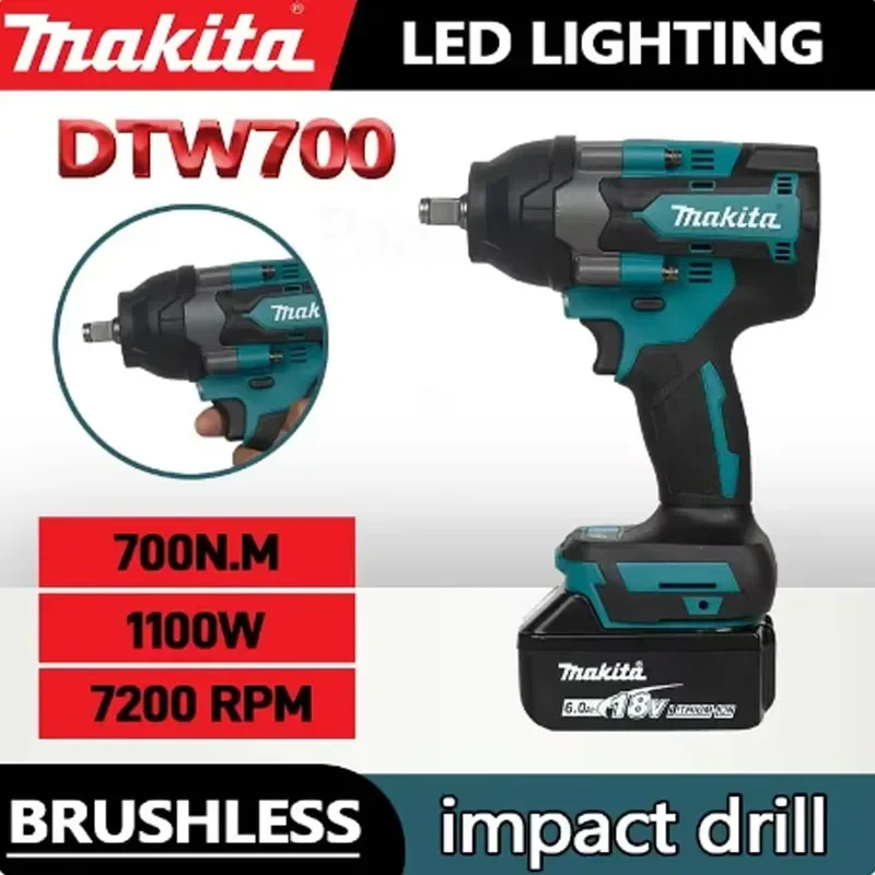 Makita DTW700 kunci pas elektrik tanpa kabel, obeng bor torsi tinggi alat listrik bran dapat diisi ulang 18V