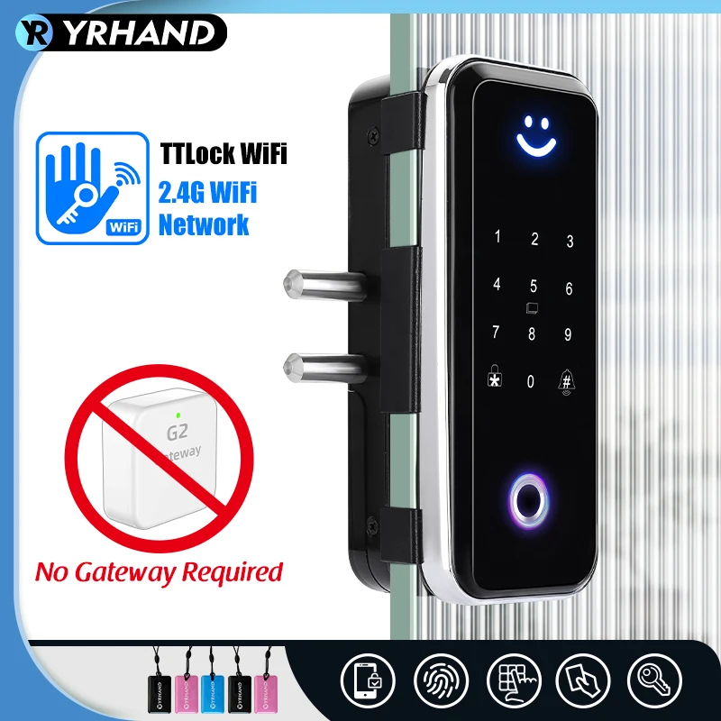 

YRHAND TT Wifi Digital Fingerprint Glass Door Lock Remote Control Bluetooth TTLock App Passcode Card Smart Lock With Google home