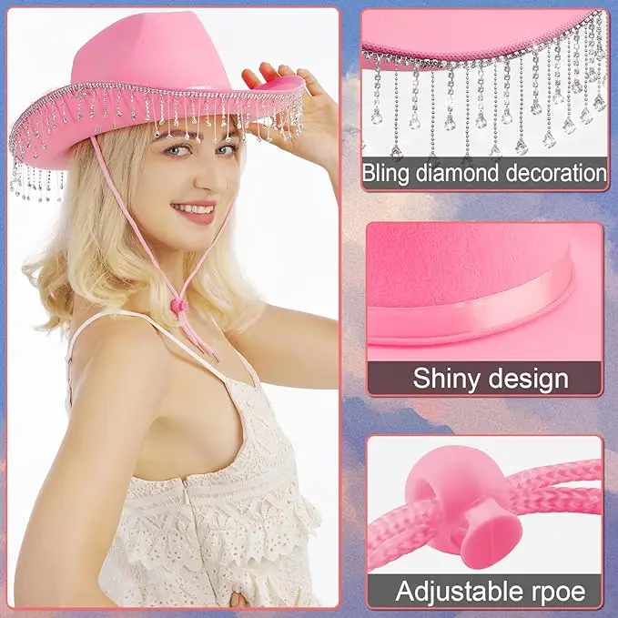 Braut-Cowgirl-Hut für Junggesellenabschied, Strass, weißer Cowboyhut für Frauen, Braut als Geschenk, Halloween-Kostüm – Detail 10
