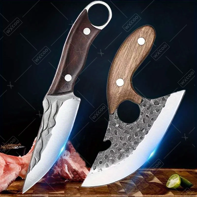 

Профессиональные кухонные ножи для разделки мяса, кованые вручную, из высокоуглеродистой стали, набор для нарезки, удобные кухонные ножи