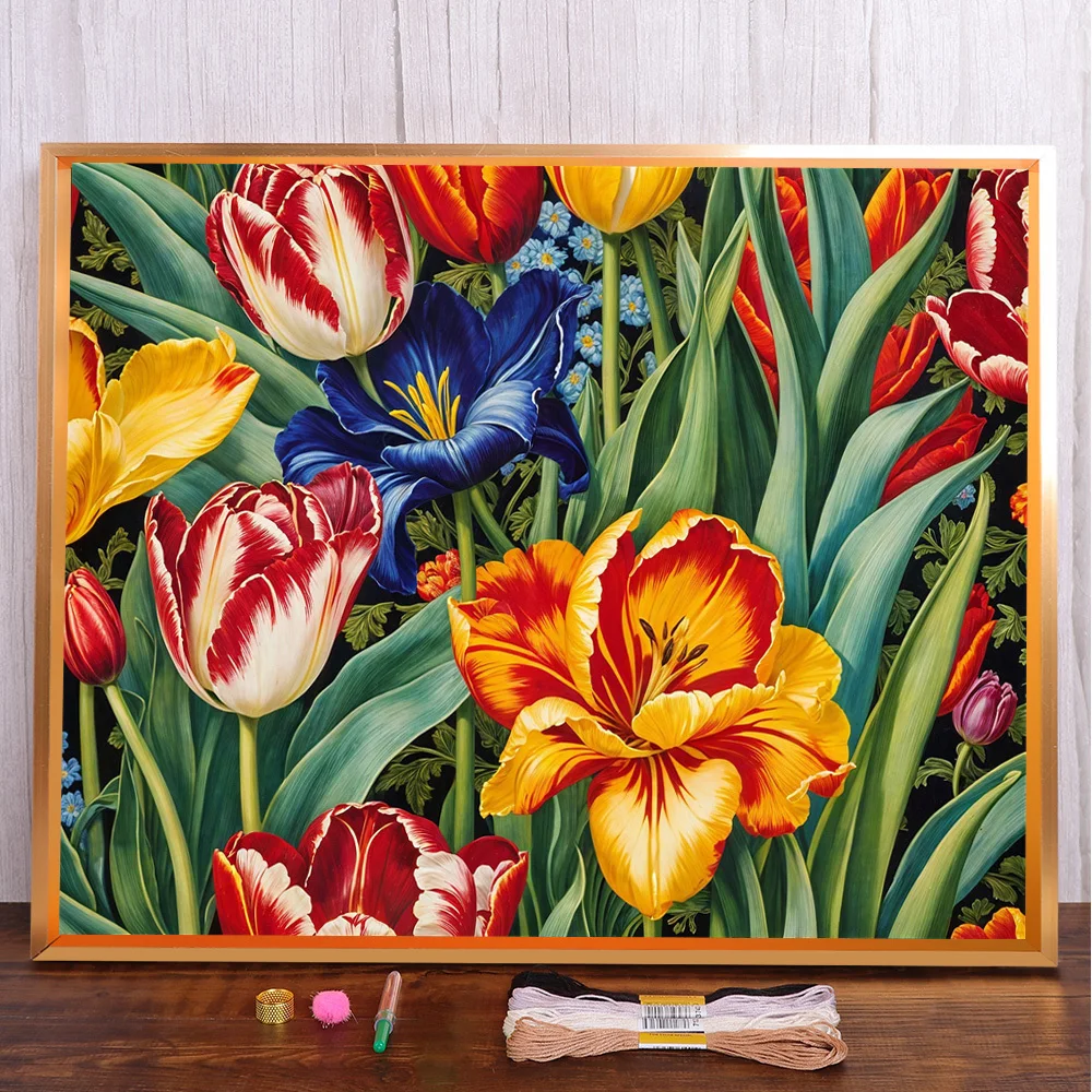 

Flower Tuilp Printed Canvas Cross Stitch Set DIY Embroidery DMC Threads Knitting Handmade Sewing Handicraft Sales Mulina Floss