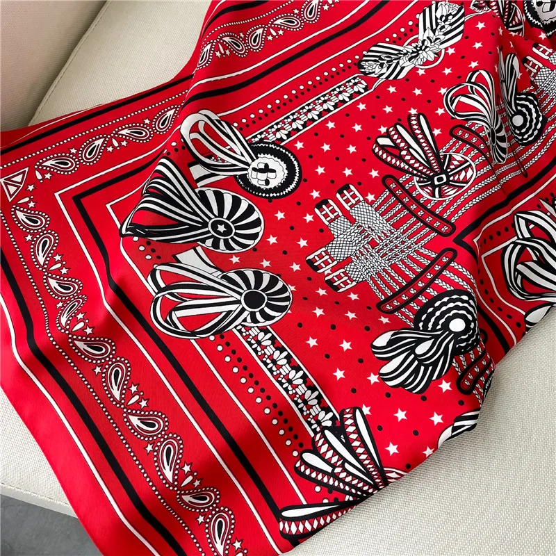 Korean Popular Paisley Print Silk Scarf 90X90cm Soft For Women Square Shawl Hijab Foulard Hairband Ribbon Headband Neckerchief