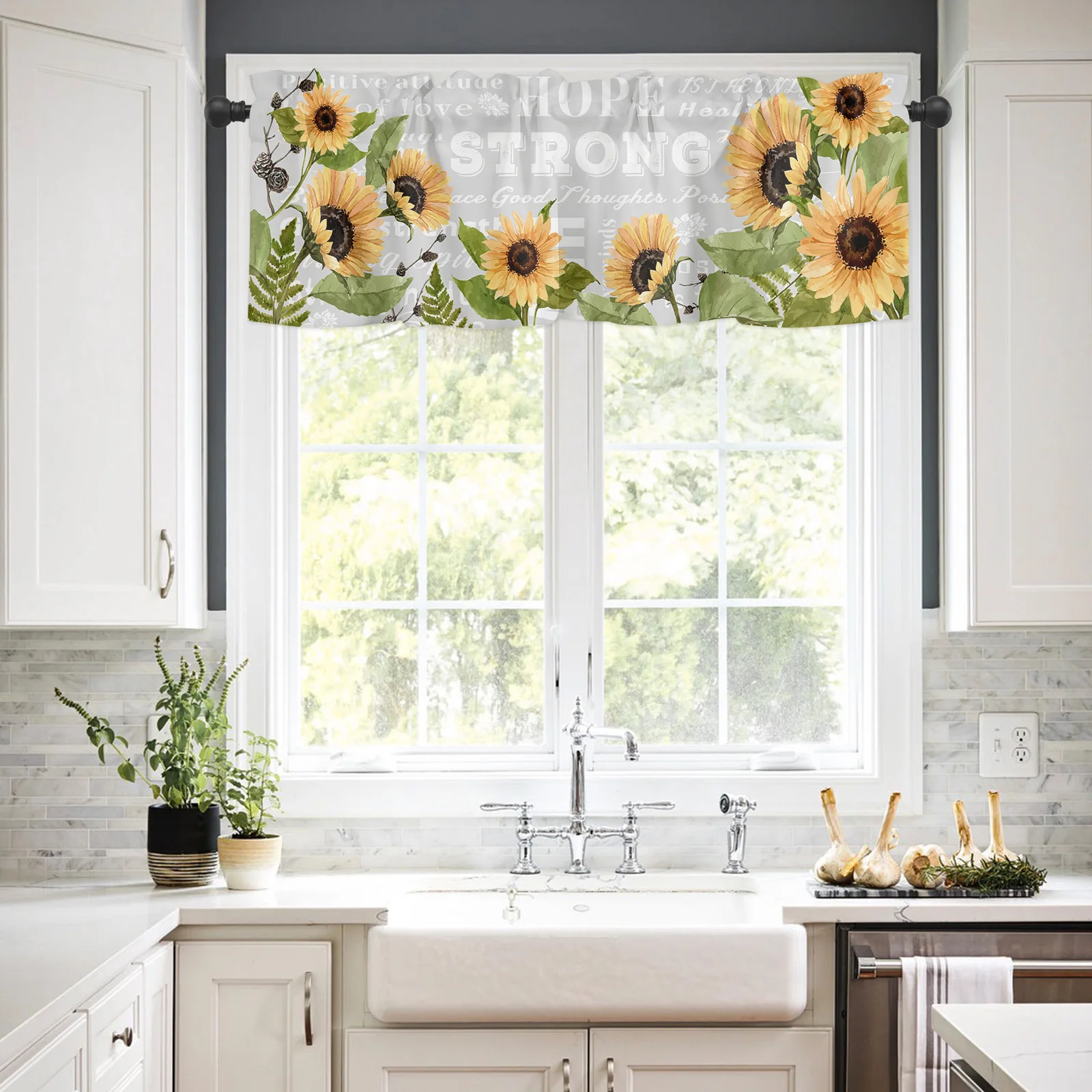 Valances for Windows Kitchen Living Room Small Window Valance Courage Warm Hugs Healing Thoughts Positive Energy Sunflowers