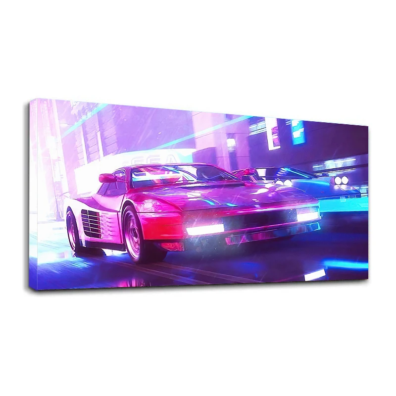 

Canvas Print Punk Style Sci-fi City Poster Blue Purple Sports Car Landscape Living Room Hanging Picture Wall Home Decor Painting