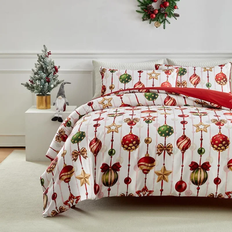 Christmas Bedding Extra Large Bow/Ball/Snowflake New Year Home Decoration (1 duvet cover, 2 pillowcases, no comforter)