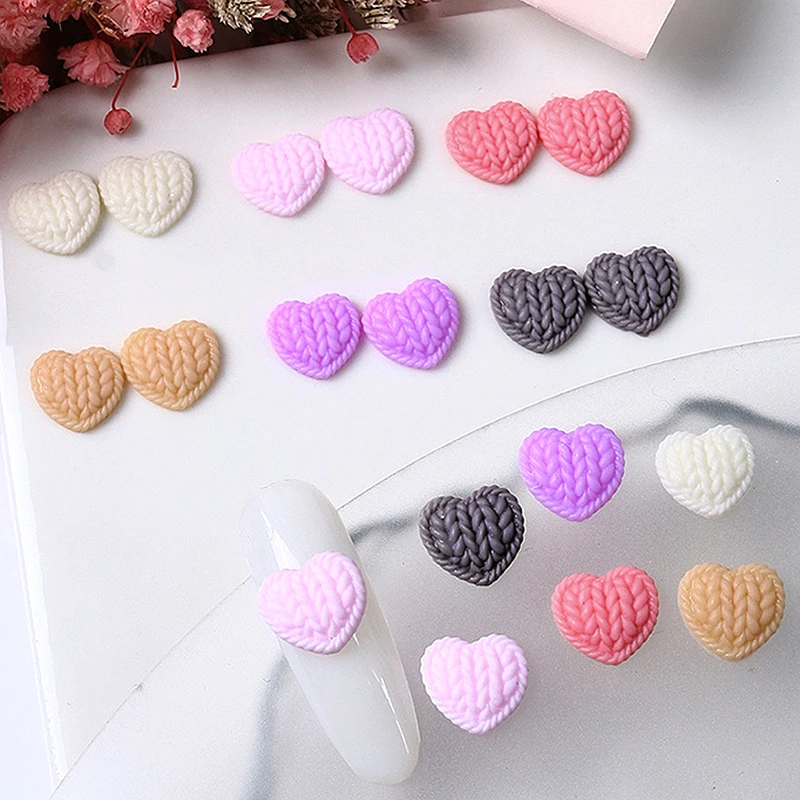 30 pezzi 3D acrilico maglione texture nail art amore cuore pendenti e ciondoli accessori resina maglieria lana forniture parti per la decorazione delle unghie