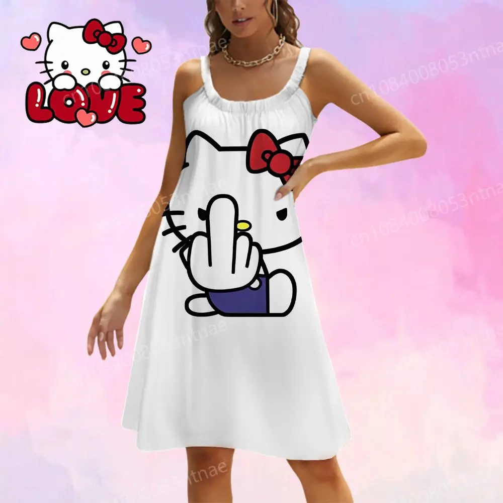 Vestido de playa para mujer S-3XL traje de verano de Hello Kitty 2025, ropa nueva, trajes de playa de dibujos animados bonitos, ropa Sexy para graduación Y2k para mujer