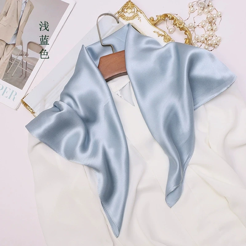 Spring & Summer Solid Color Mulberry Silk Scarf Square Hijab Scarf 53CM Elegant Neckerchief
