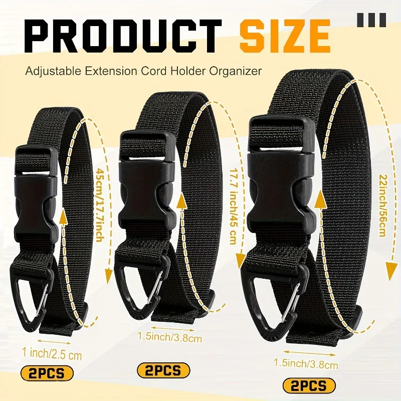 2pcs Adjustable Garden Hose Straps, Heavy-Duty Extension Cord Organizer, Hanging Storage Straps for Garage & Workshop, Reusable