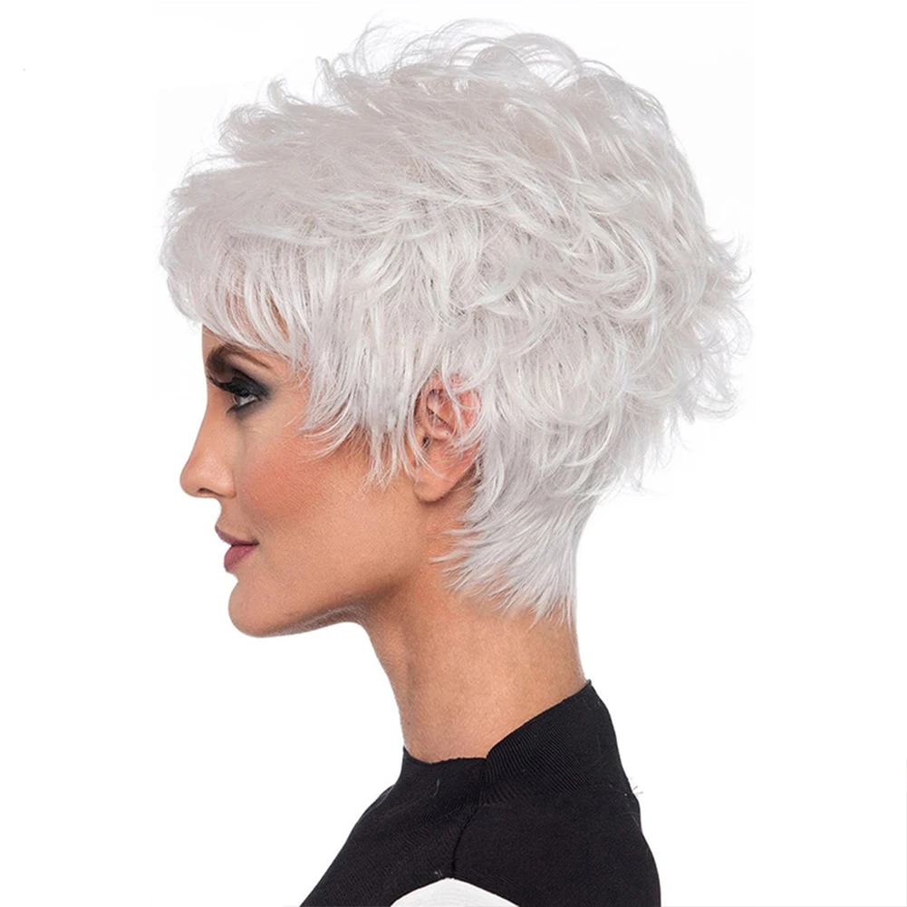 Belle Show Synthetic Short Silver White Curly Wig 6 Inch Heat Resistant Wig Natural Hair for Women and Men Daily Cosplay Party