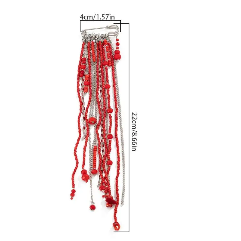 Exaggerated Imitation Crystal Tassel Chain Brooch Clothing Tie Pin Bead Fixed Ornament Banquet Party Jewelry Accessories Gifts