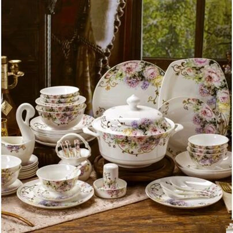 Dinnerware Sets Bone china tableware household  bowl 56 pieces a sets