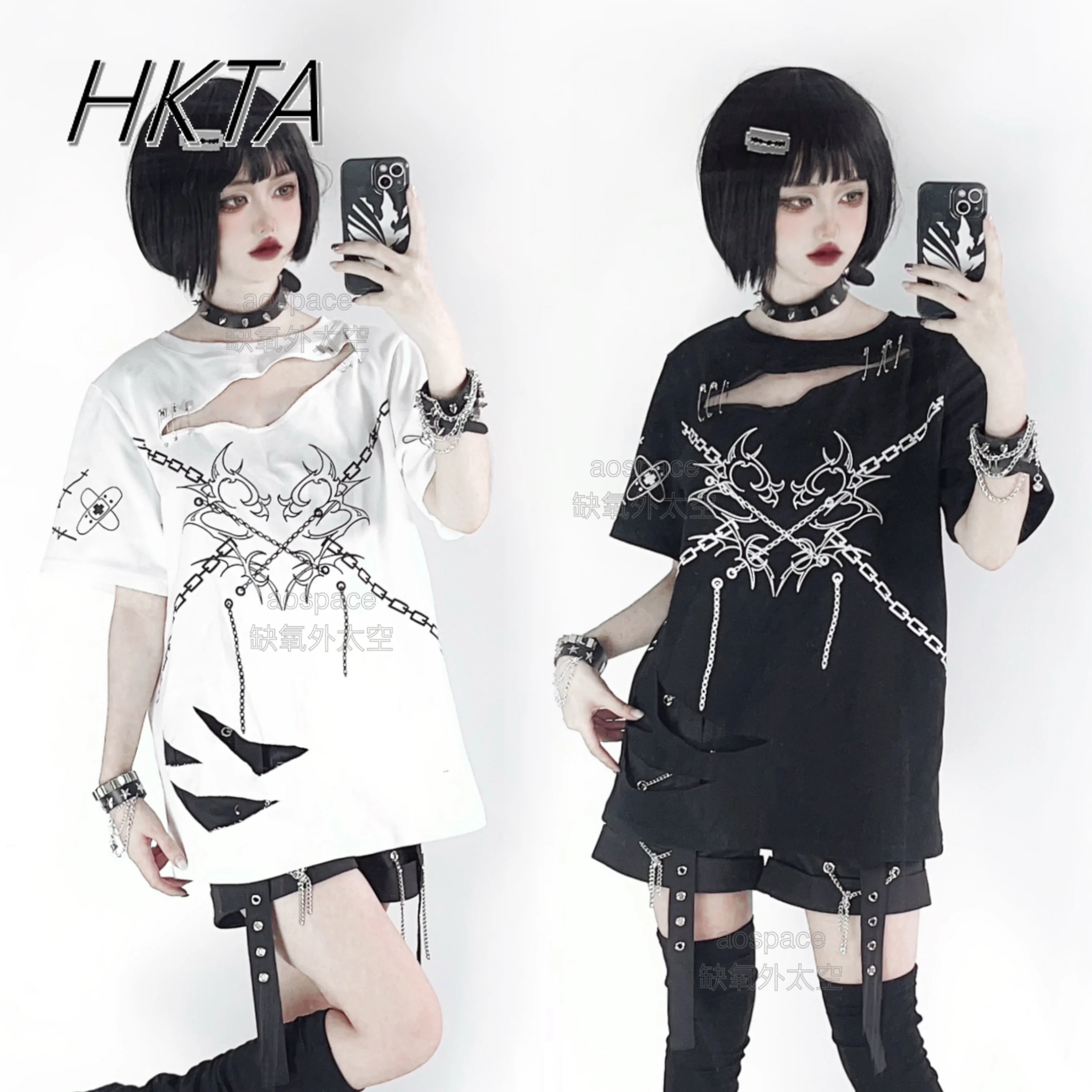 Gothic Original Subculture Mine Punk Style Dark T-shirt Women and Men Print Ripped Loose Casula Short Sleeve Tshirt Top Y2k Girl