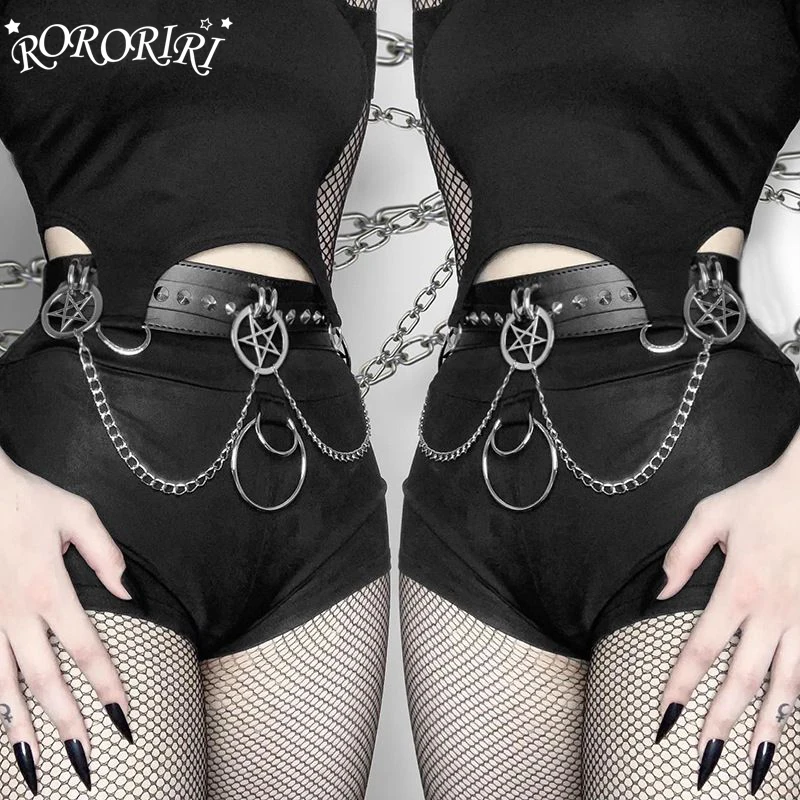 RORIRI Ster Y2k Meisje Taille Keten PU Shorts Effen Zwarte Hoge Taille Kunstleer Donkere Punk Gothic Bootypants Vrouwen Streetwear