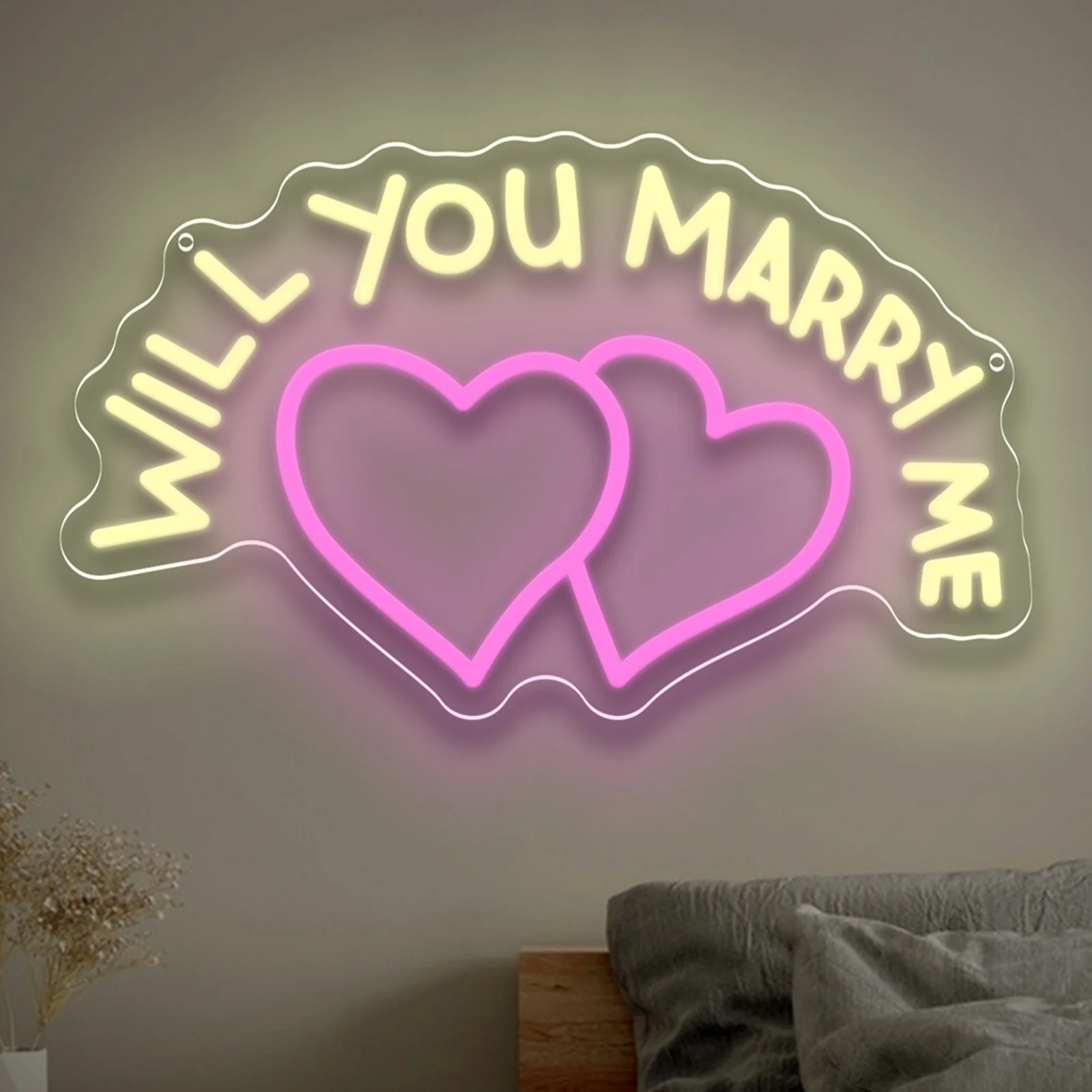 Will You Marry Me Neon Light Sign USB Dimmable LED Romantic Neon Sign for Wedding Proposal Engagement Get Married Party Decor