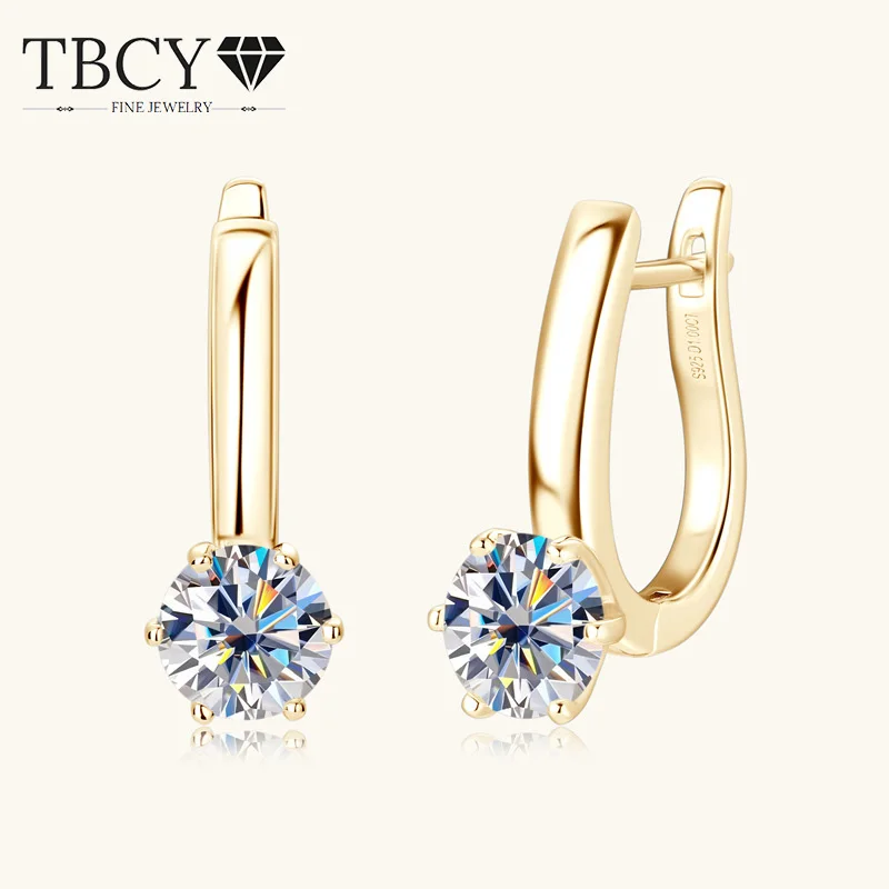 

Женские серьги-обручи с муассанитом TBCYD, серьги U-образной формы из 100% серебра 925 пробы с одним камнем и шестью крапанами, 6,5 мм, D цвета