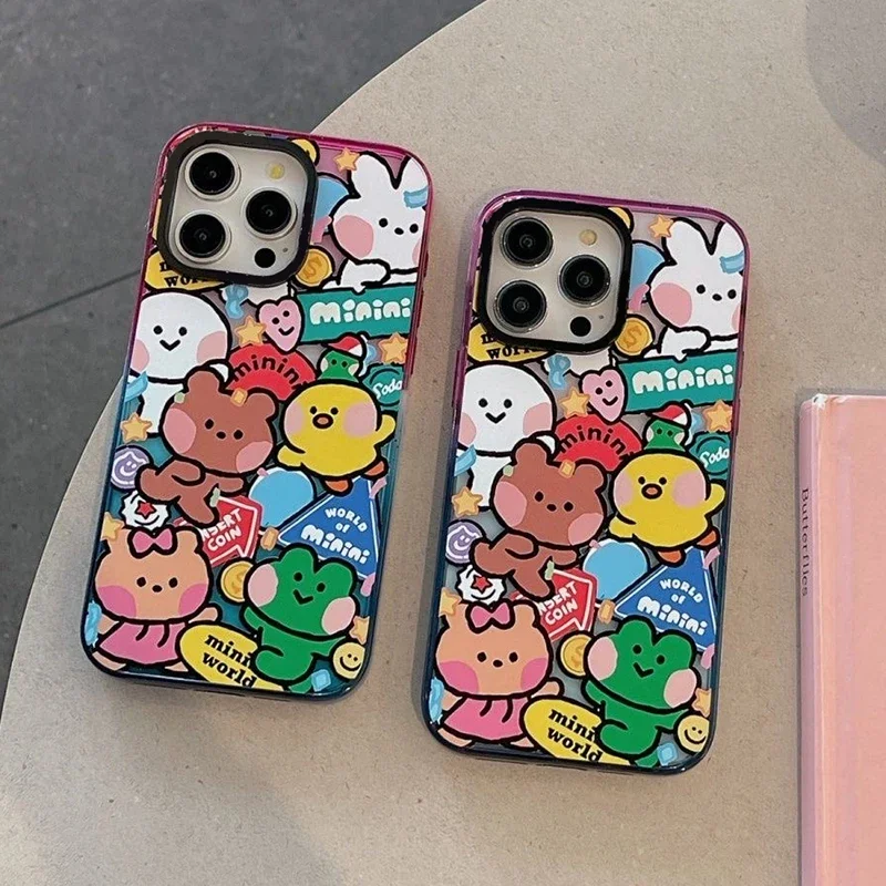 

Cartoon Animals Friends 2.0 Acrylic Colorful Border Phone Case Cover for iPhone 11 12 13 14 15 Pro Max Case