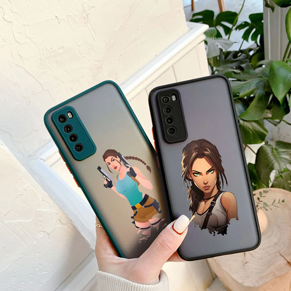 For Samsung Galaxy S24 Plus S23 S22 S21 Ultra S20 fe A34 5G A51 A52 Tomb Raider Cartoon Cover Frosted Translucent Phone Case