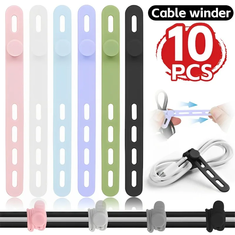 

Charge Cable Organizer Silicone Cable Ties Earphone Clip Management Adjustable Reusable Data Cords Straps Locks for Home Office