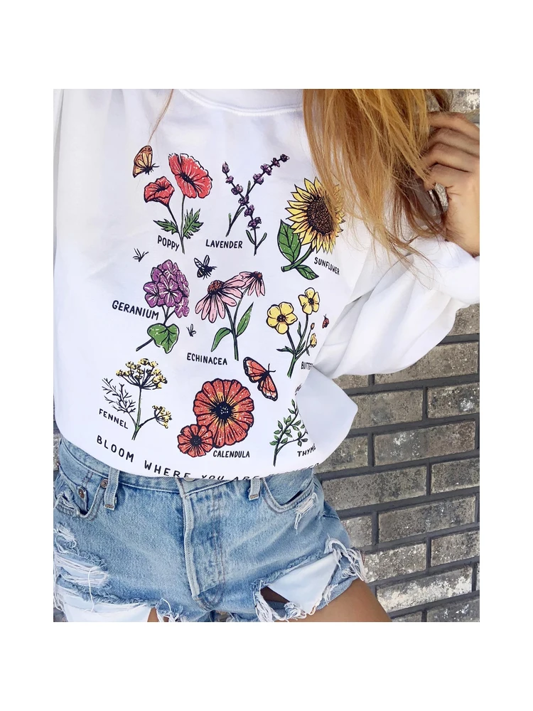 

Bloom Where You Are Planted Sweatshirt Casual Graphic Flower Save The Plant Harajuku Tumblr Graphic Hoodies Gift Jumper Tops