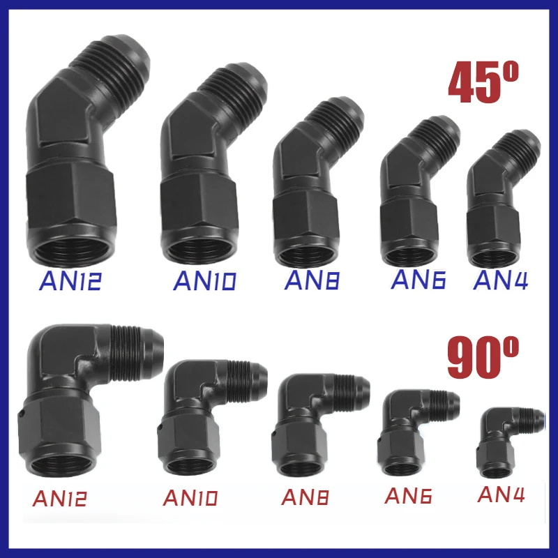 AN4 AN6 AN8 AN10 AN12 Czarny żeński na męski 45 stopni 90 stopni obrotowy adapter do węża aluminiowy