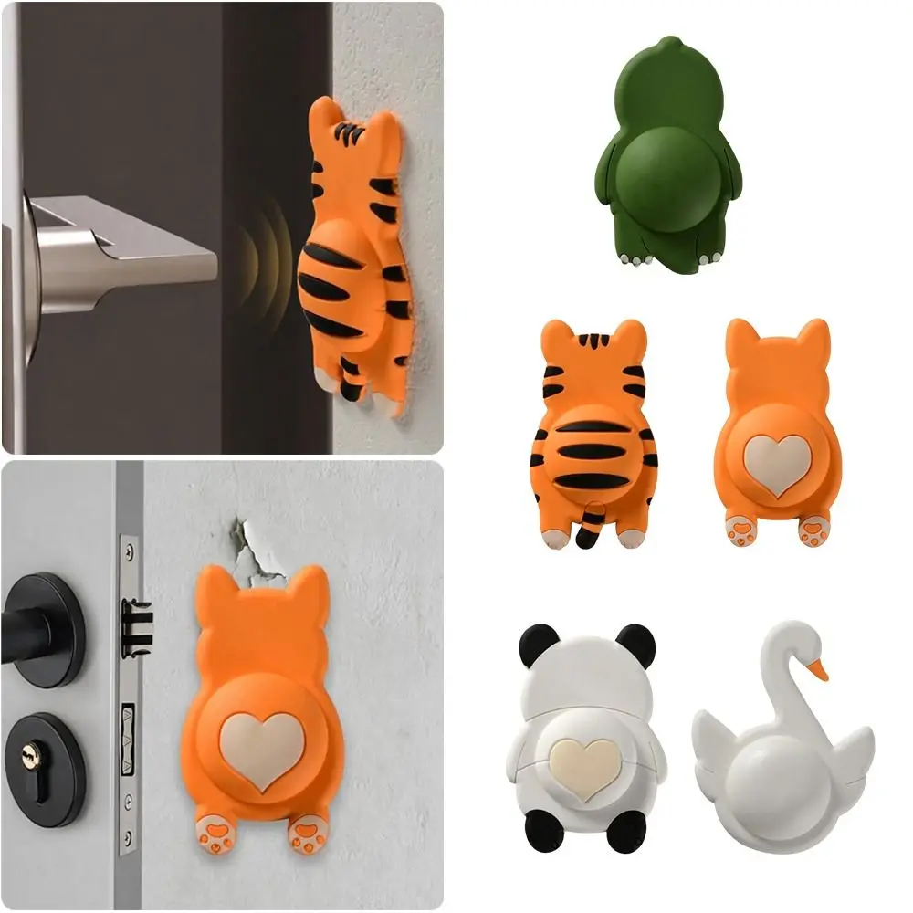 Creative Silicone Door Stopper Self-adhesive Anti-collision Wall Protector Anti-Shock Cartoon Animal Doorknob Bumper for Home
