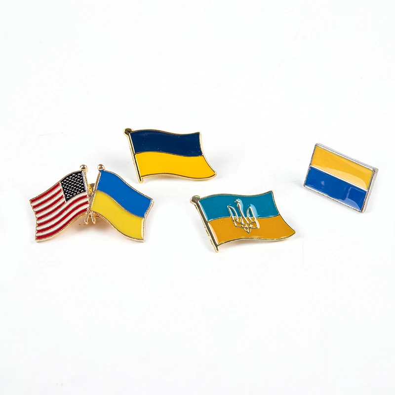 1PC U.S.A & Ukraine Brooch Friendship Badge Flag  National Flag Lapel Pin International Travel Collections Clothing Accessories