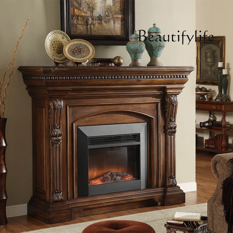 American-Style Solid Wood Fireplace Curio Cabinet Villa Living Room Furniture European-Style Electronic Fireplace Fake Fire