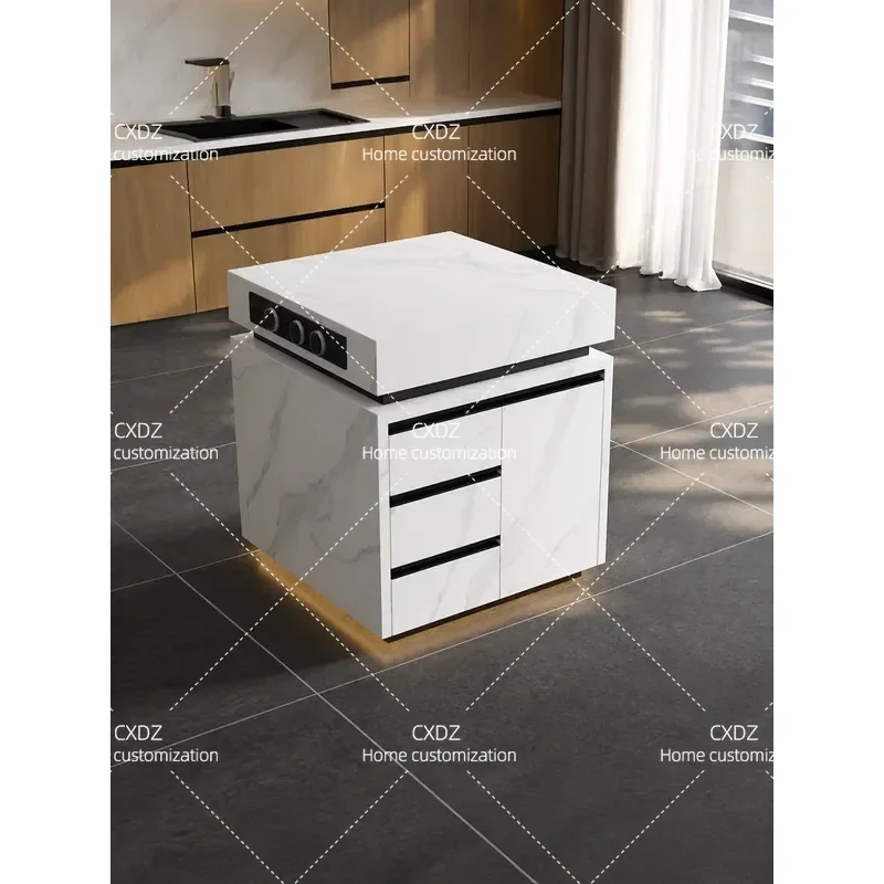 Modern Simple Island Dining Table with Sink Small Apartment Living Room Side Cabinet Folding Cooking Table Household