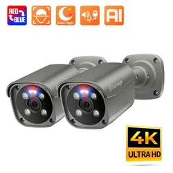 Techage 야외 양방향 오디오 불릿 IP 카메라, 4K 8MP PoE, H.265 감시 시스템, ONVIF 모션 감지, 이메일 경고, XMeye