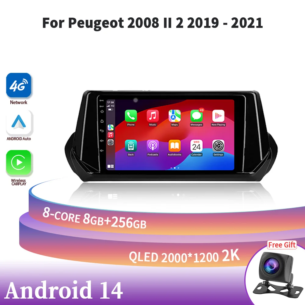 

For Peugeot 2008 II 2 2019-2021 Android 14 Carplay Car Radio Multimedia Player Monitor Navigation GPS Auto radio Stereo Screen