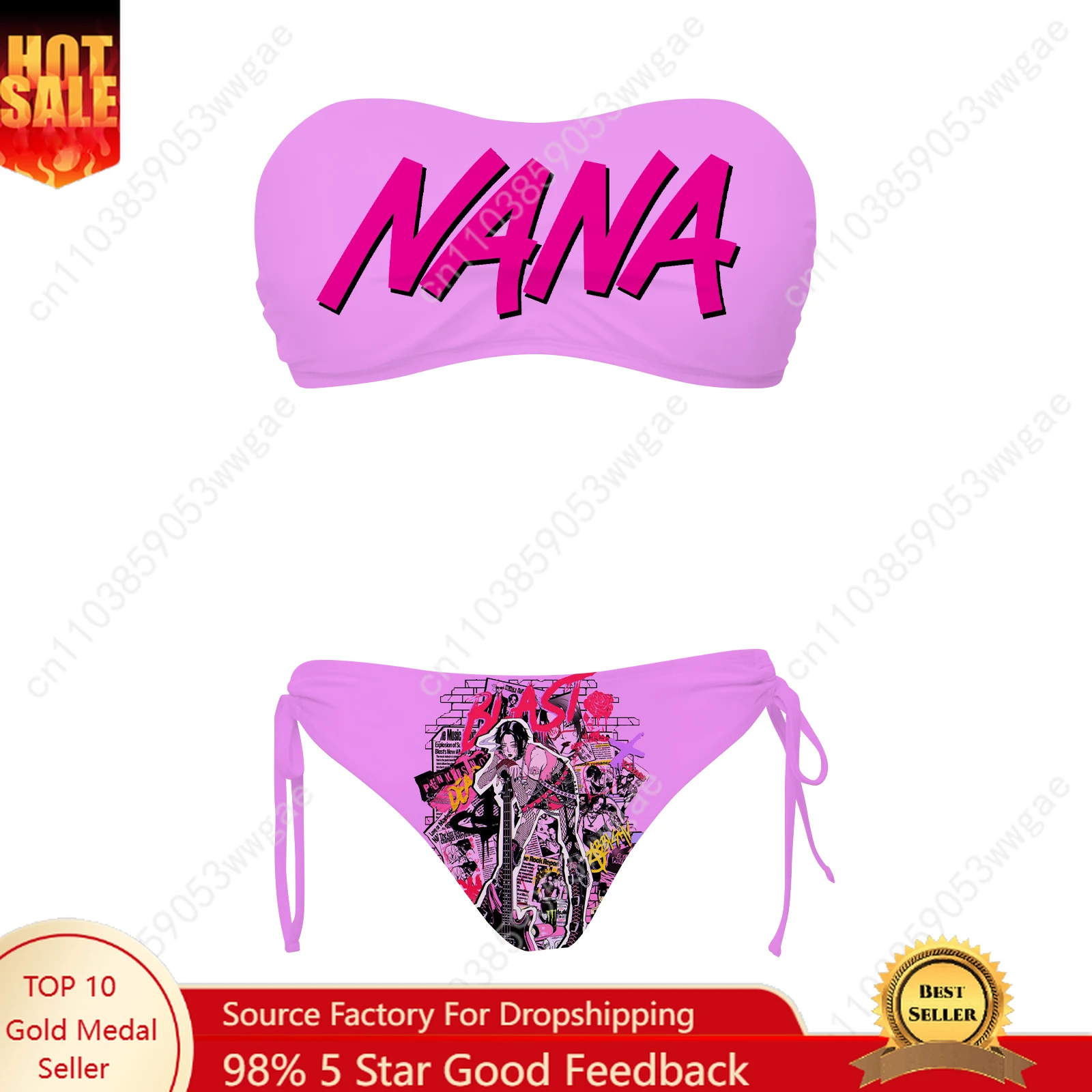 NANA Swimsuit Womens Drawstring Two Piece Set Bathing Suit Personalized Swimwear Pool Beach Bikini Anime Customized Beachwears