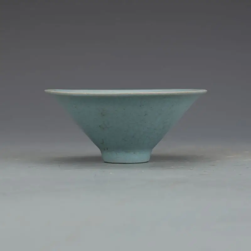 Song Ru Kiln Sky Blue Crackle Conical Tea Bowl Chinese Antique Porcelain Tea Cup Collectible Decor