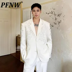 PFNW Men's Blazer New Trendy 2024 Autumn Sequin Embroidered Suit Jacket Single Breasted Solid Color Male Wear Loose 9C7241