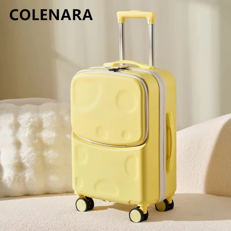 COLENARA-maleta de cabina de 20 "22" 24 "26 pulgadas, caja de embarque con apertura frontal ABS + cubierta de carrito para PC, equipaje multifunción con carga USB